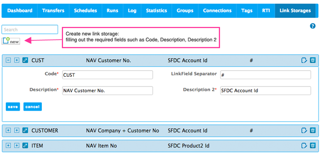 Create new link storage