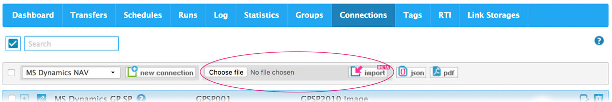 choosing your JSON file and click the 'import' button choosing your JSON file and click the 'import' button
