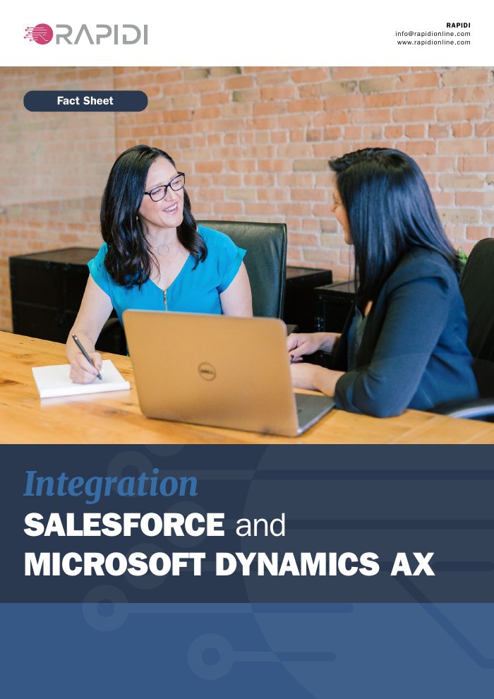 Cover of the Rapidi fact sheet on Salesforce and Microsoft Dynamics AX