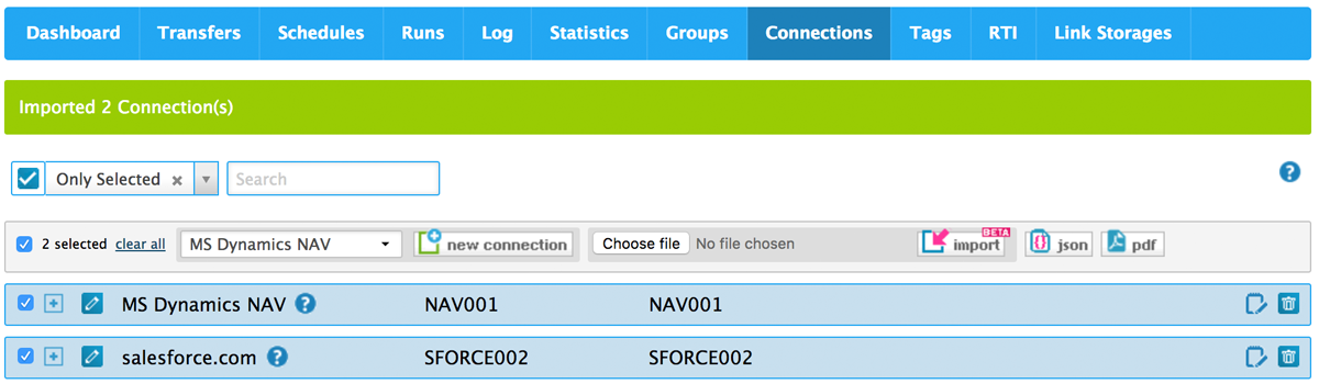 two Connections successfully imported two Connections successfully imported